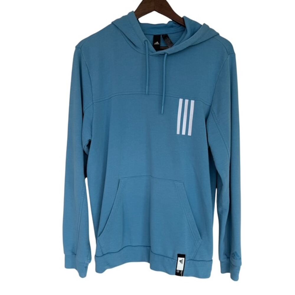 Adidas White Stripes Sky Blue Hoodie - Size Medium